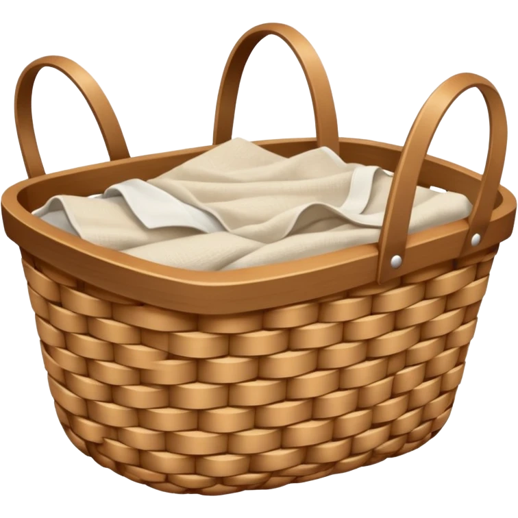 A woven light Brown basket with fresh washed linen emoji