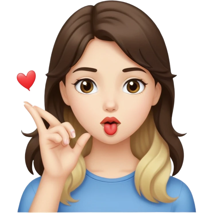 Brunette girl blowing a kiss blonde boy catching jt emoji