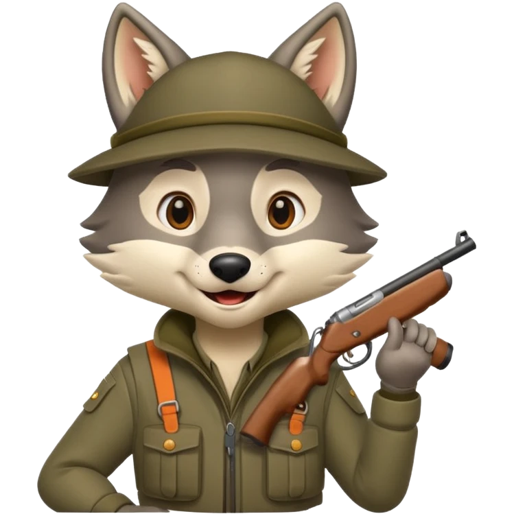 Wolf cartoon wholding hunt emoji