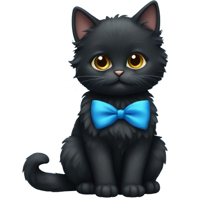 black fluffy cat with a blue bow  emoji