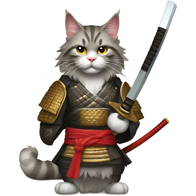 Samurai Maine coon with catana emoji