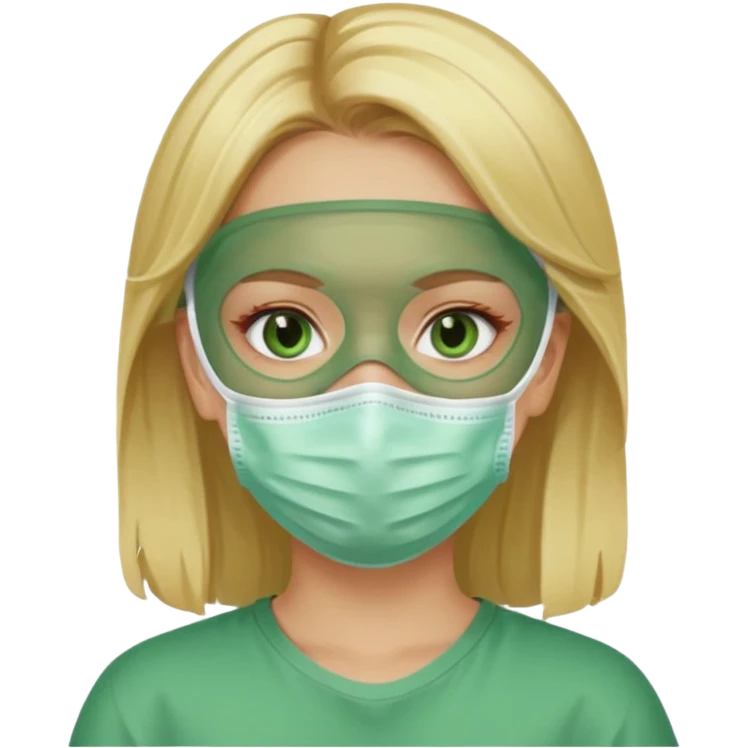 بدي بنت حاطه ماسك لونه اخضر وبدي يكون لون شعرها اشقر بليزز وممكن احطه بالكيبوردد!؟؟ 🤍🥹 emoji