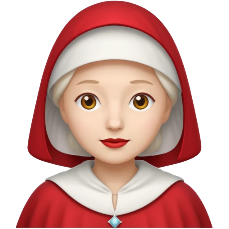 Minimalist emoji of a woman in a white bonnet and red cape, inspired by Handmaid's Tale emoji