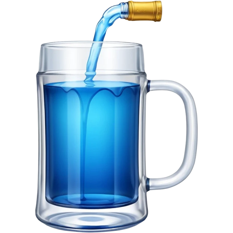 Large clear glass mug similar to beer stein with bright blue liquid inside. Put an upside down redbull can sticking out of the top of the mug only one handle. Put the can partially in the liquid  emoji