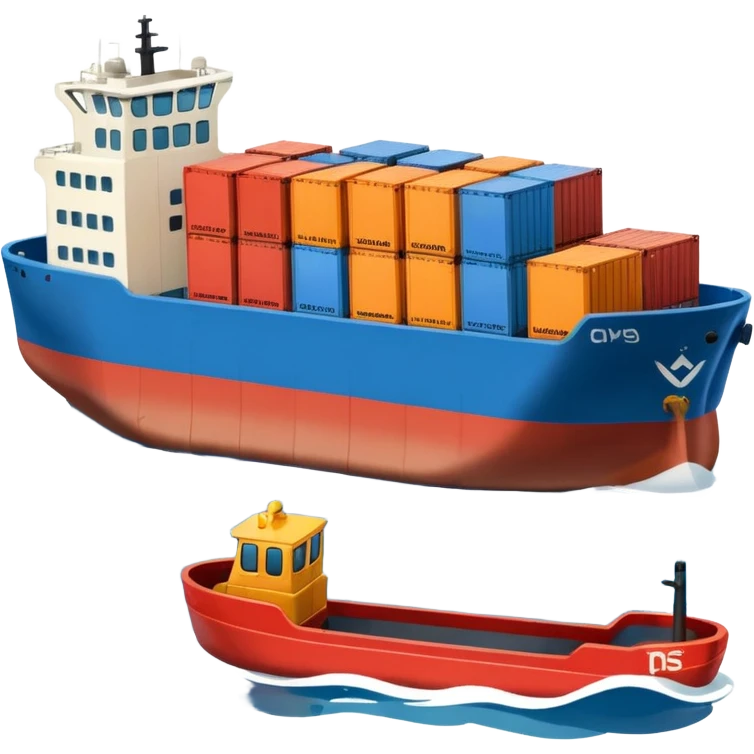 top view of a cargo ship, a truck, and a company building side by side, clear symbols, friendly colors, neutral background emoji