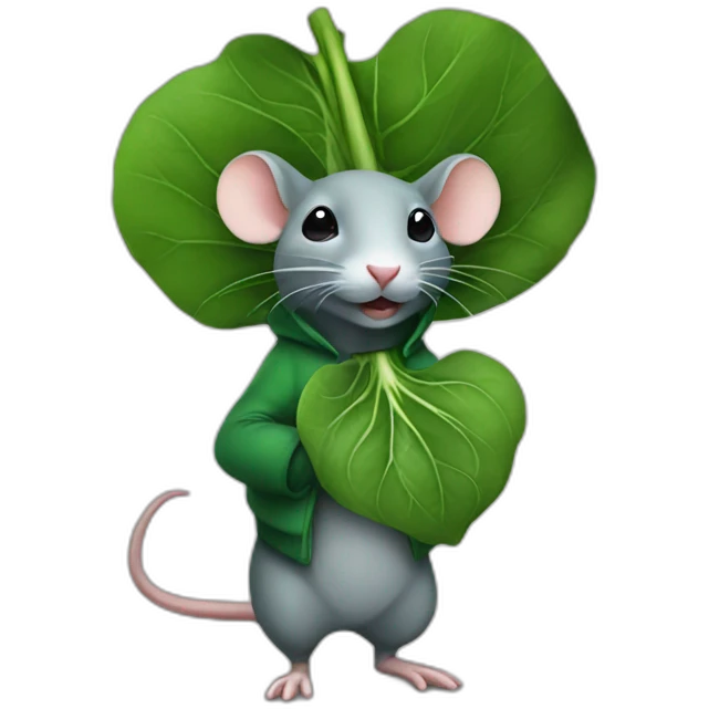 A rat dressed as spinach emoji