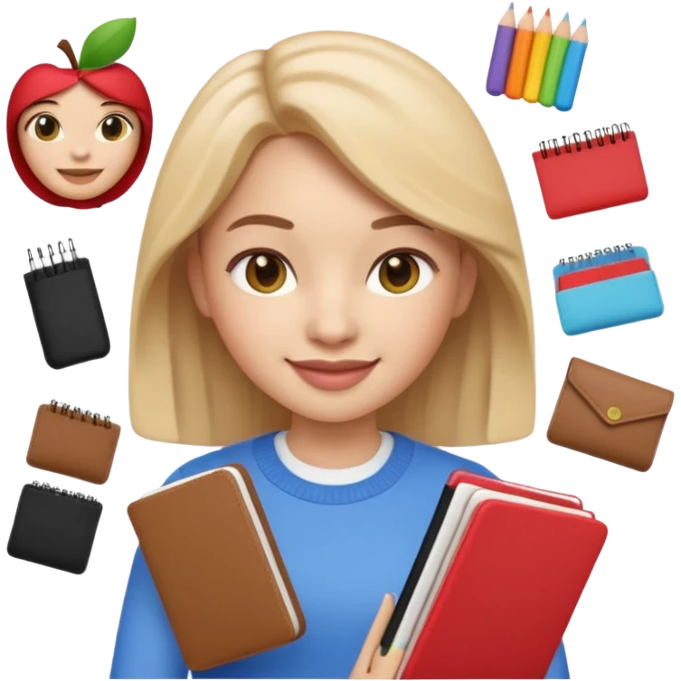 A 3D emoji with a apple Memoji style that the depicts a person who is learning to become a fashion designer as her highchool extended profile. She is young in a highschool age. She has items that are familiar with this job in the field. She is smiling normally emoji