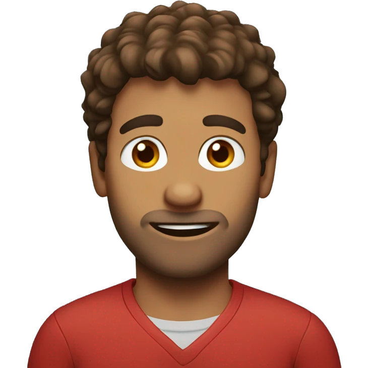 man with brown scruffy hair, brown eyes, red shirt emoji