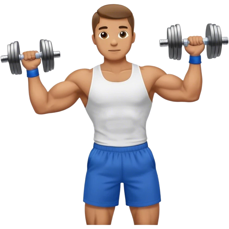 man with blue shorts doing side-lateral raise (T pose) with light dumbbells emoji