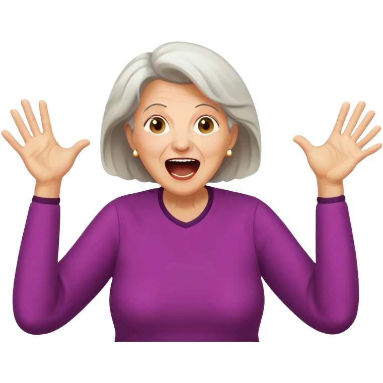 Older Woman jumping screaming and word “fraud” in a bubble emoji