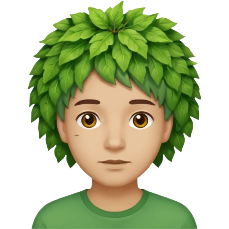 The Tree of Wisdom of The Wiggles with light skin, brown eyes, green leaves wig, green shirt emoji