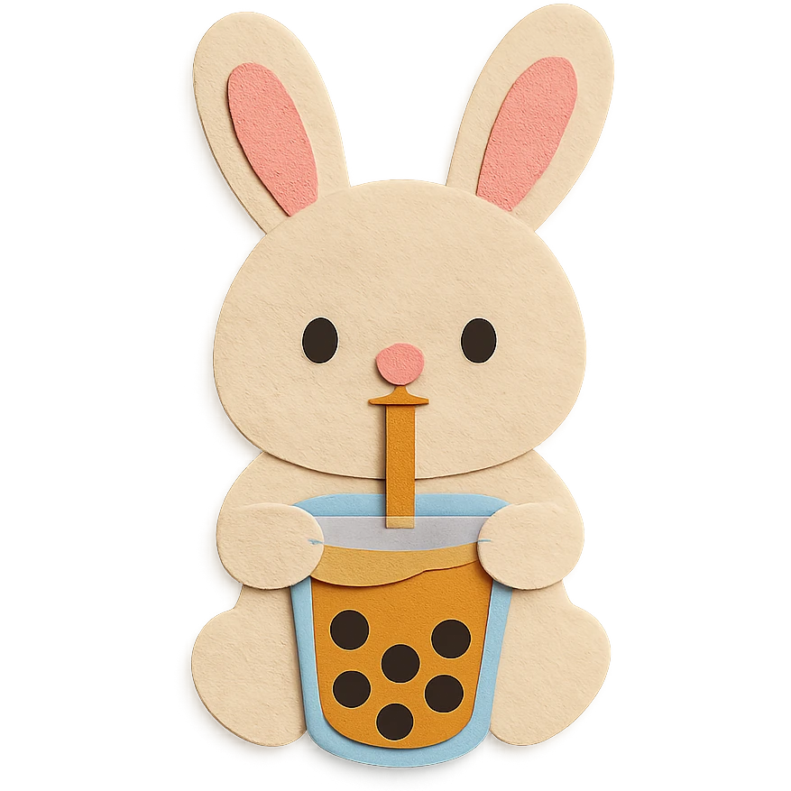 bubble tea bunny sipping boba with both paws, paper-craft style emoji
