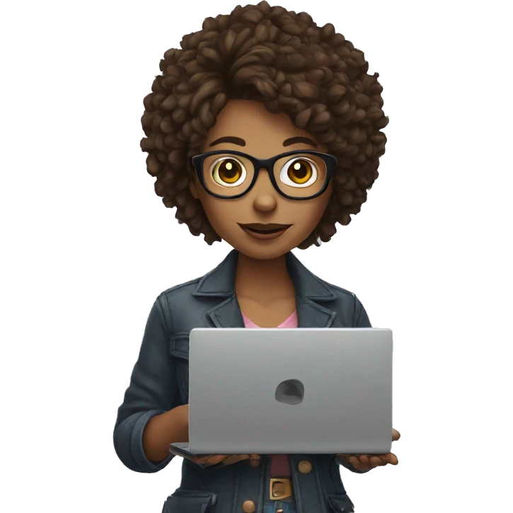 Girl with glasses and buf hair holding a laptop  emoji