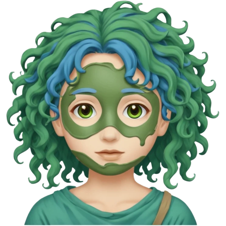 messy green clay mask curly long very blue hair emoji