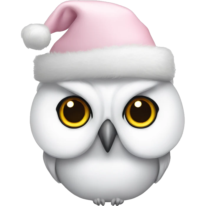 White owl with light pink Christmas hat  emoji