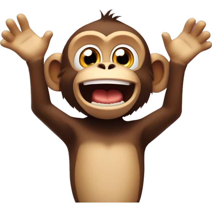 a monkey with a cheeky grin and their hands up emoji