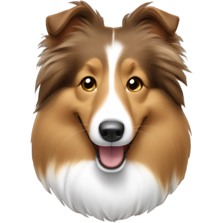 A brown, tan, and white sheltie smiling emoji
