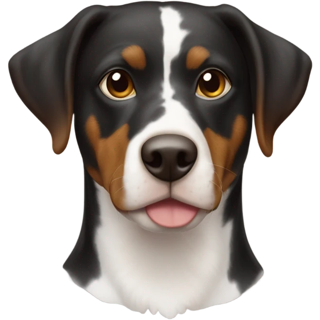 Appenzeller Viszla Mix Schwarz braun mit einem weißen fleck auf der brust emoji