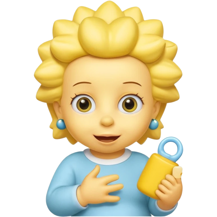 A 3D cartoon baby character fully yellow skin, styled like Maggie Simpson, with pacifier, big eyes, smooth shading, Memoji-style rendering, consistent with other yellow Simpsons characters. emoji