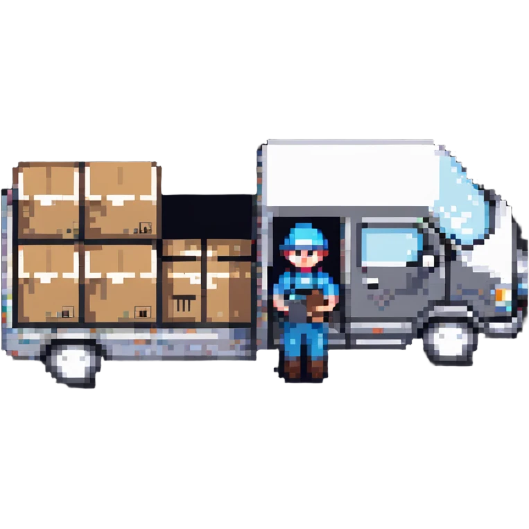 logistics professional with truck and warehouse emoji