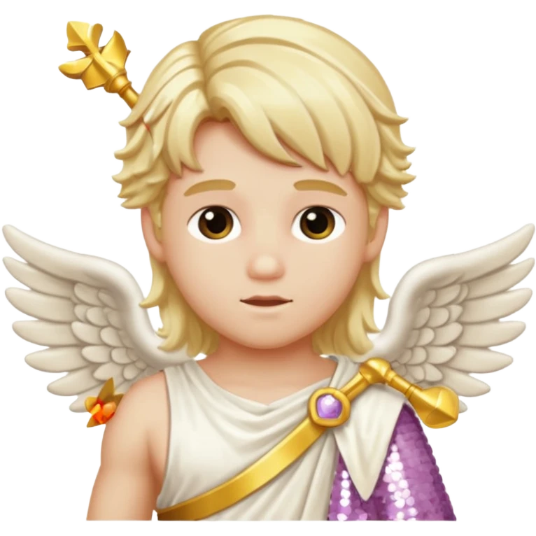 Cupid Love God with long blonde hair, cream sequin toga emoji
