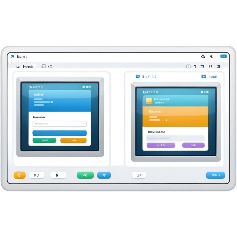 Create an emoji for UX/UI design. Show a program interface with two windows: one displaying HTML code, and the other showing the completed web interface. Use modern, professional colors. Do not include any emojis or smiley faces. Make the background transparent. emoji