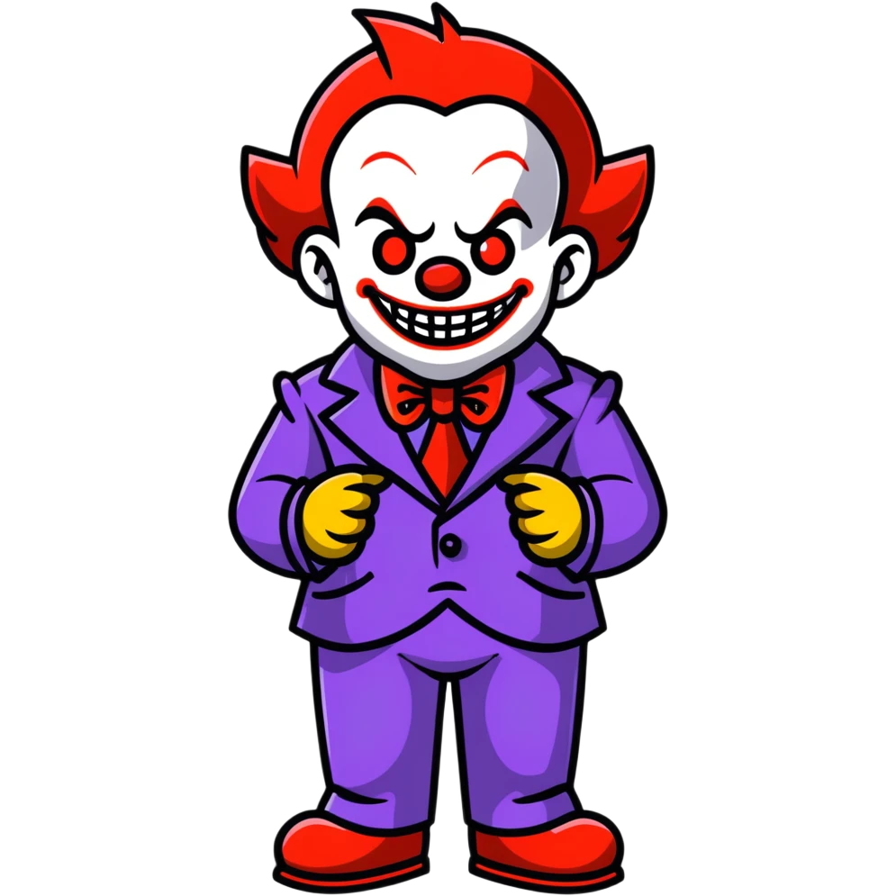 demonic clown wearing a leisure suit with accessories emoji
