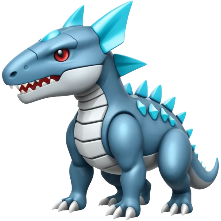 Futuristic soft smooth glossy metallic white and cyan Tyrunt-Aggron-Axew-fusion emoji