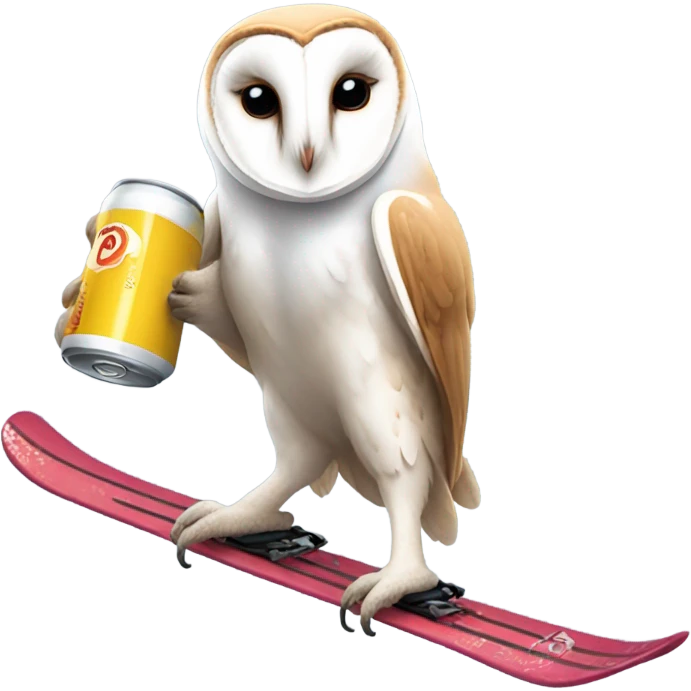 Barn owl skiing while holding a beer emoji