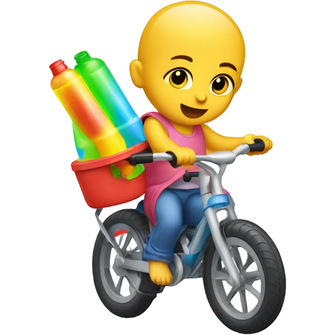 Baby on bike shooting water gun  emoji