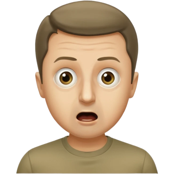 generate an emoji of Vladimir Zelensky in a khaki T-shirt. the emotion of intense surprise from fear. 4 different options emoji