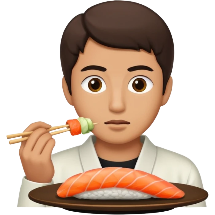 Man with small eyes eating sushi emoji