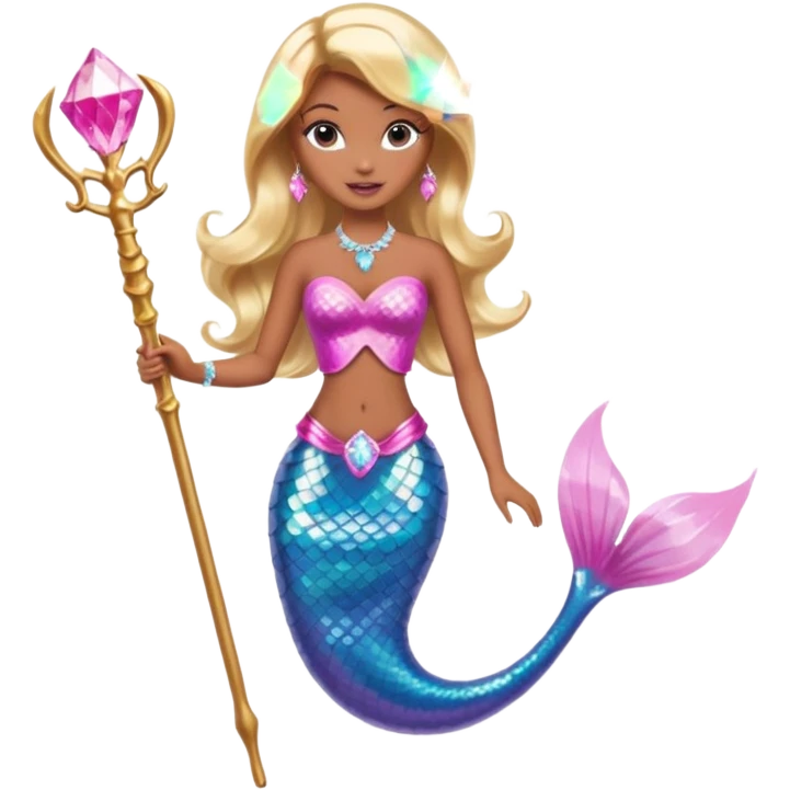 Brown skin blonde hair barbie mermaid with pink diamond tail and wand  emoji