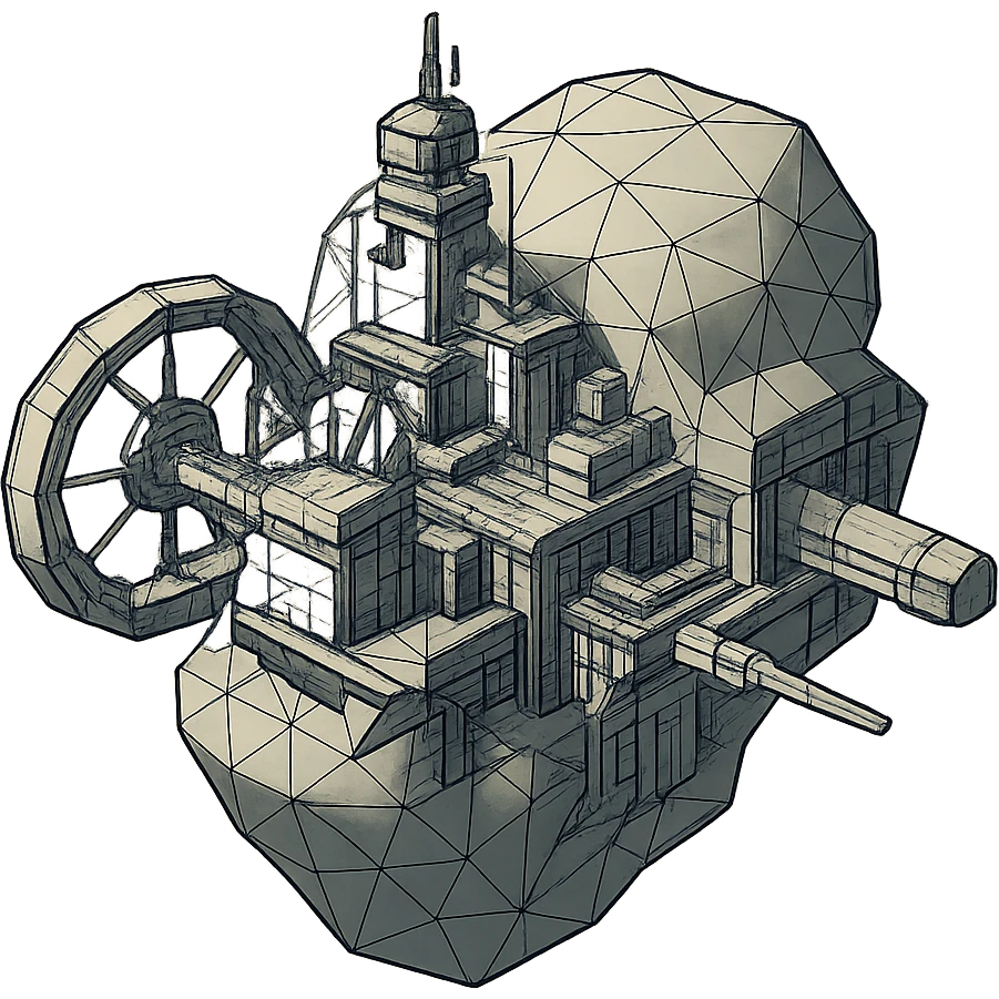 a massive space station partially built into within and around a rock emoji