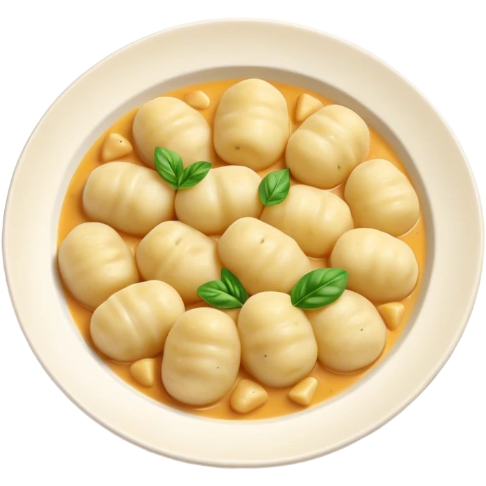 Cinematic Realistic Gnocchi Dish Emoji, showcasing tender potato dumplings in a light sauce rendered with soft textures and inviting, natural lighting. emoji