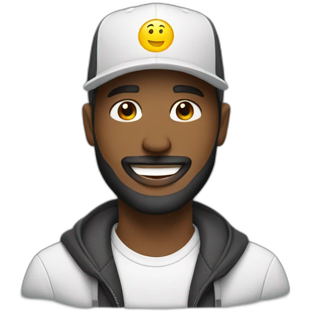 marketer white man with middle beard snapback hat smiling emoji