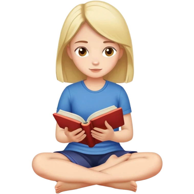 girl reading a book sitting cross-legged emoji