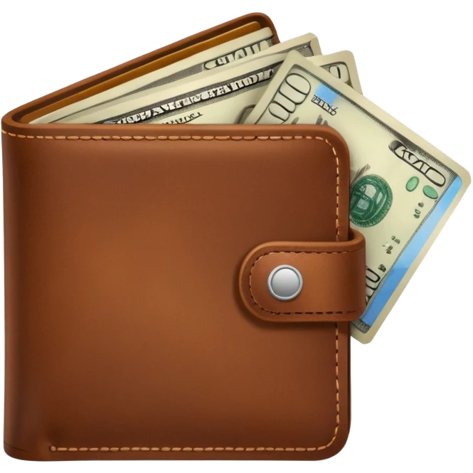 portefeuille marron avec quelques billets et carte bancaire emoji