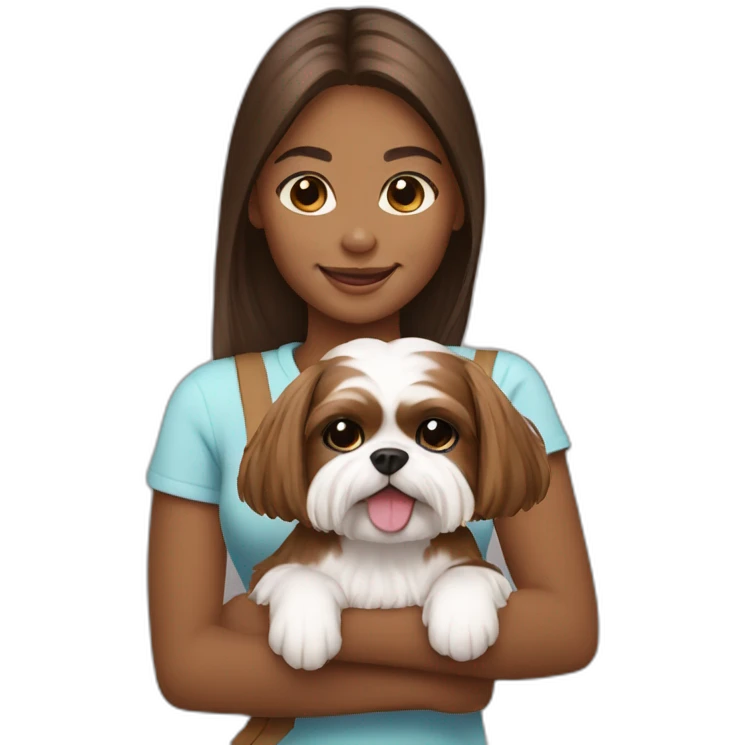 girl carrying happy brown and White shih tzu dog emoji