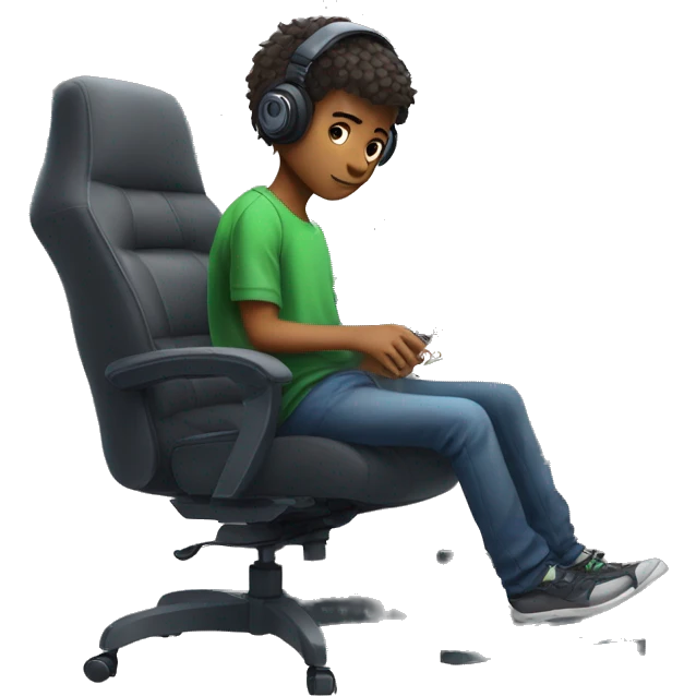 a boy sitting on a gaming chair playing video games on a pc with a keyboard and mouse and is streaming at the same time emoji