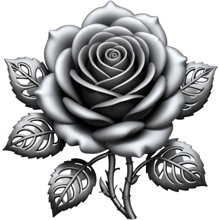 Black and silver filigree rose, 3D, extremely detailed design emoji