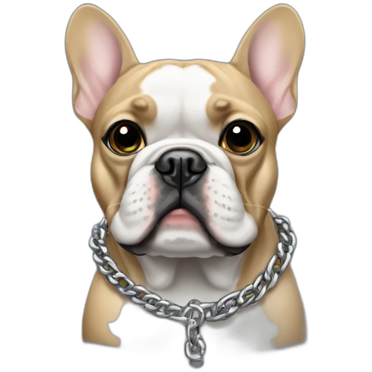 a black French bulldog wearing a chain emoji