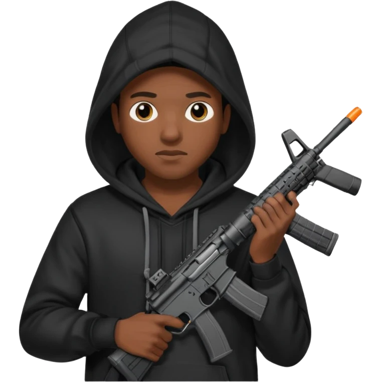 
Fais moi un jeune afro américain qui ressemble a un gangster qui tient une AR15 avec un hoodie a capuche, capuché emoji