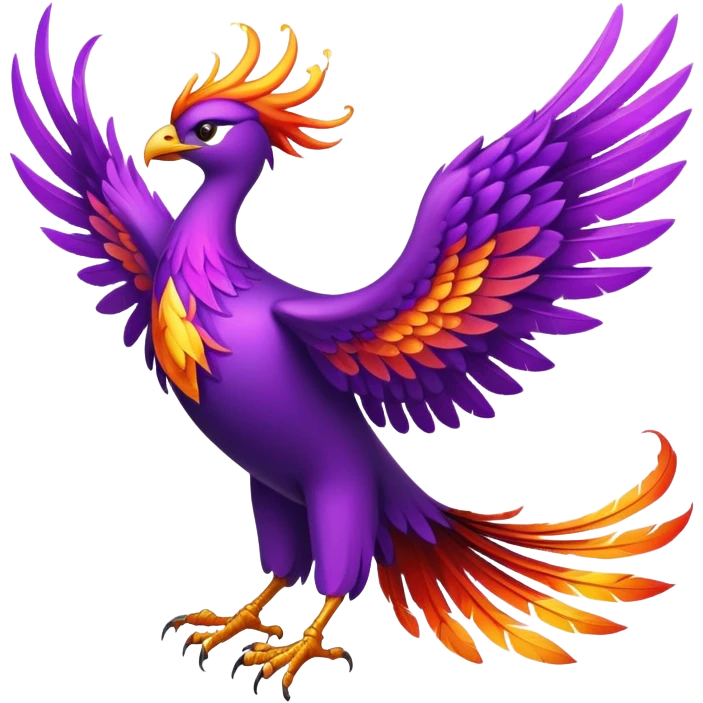 Magical purple phoenix bird with fire wings emoji