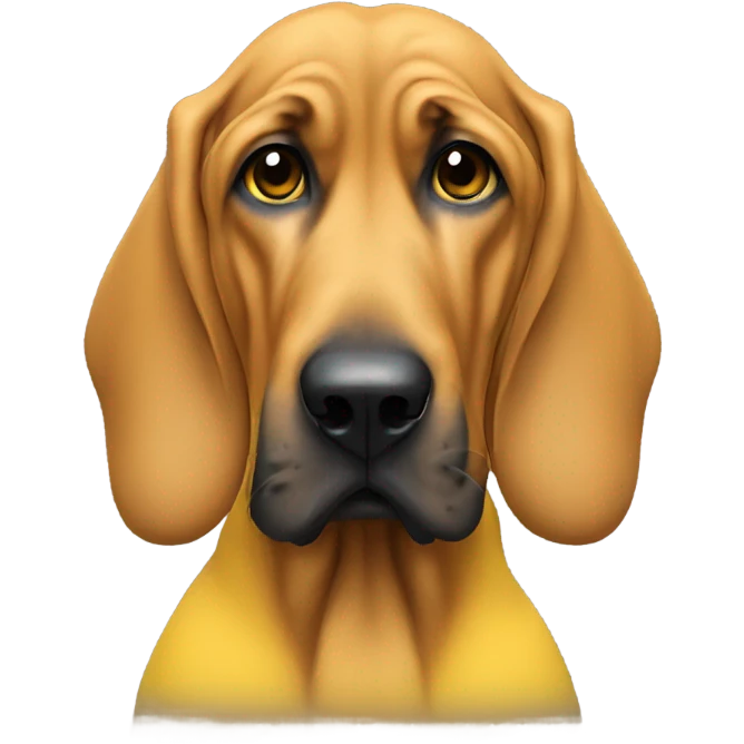 A BLOODHOUND wearing a yellow tee shirt with JJC in blue.  emoji
