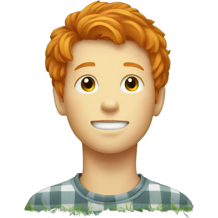 Ginger haired boy laying down on grass while looking up at the sky emoji