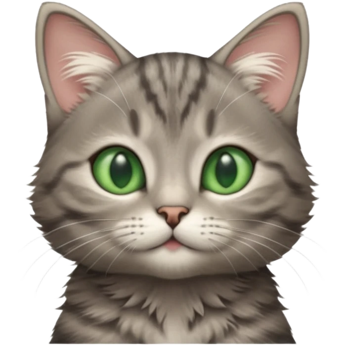 A high-resolution photo-realistic digital illustration of a grey tabby cat kitten, chest upward emoji
