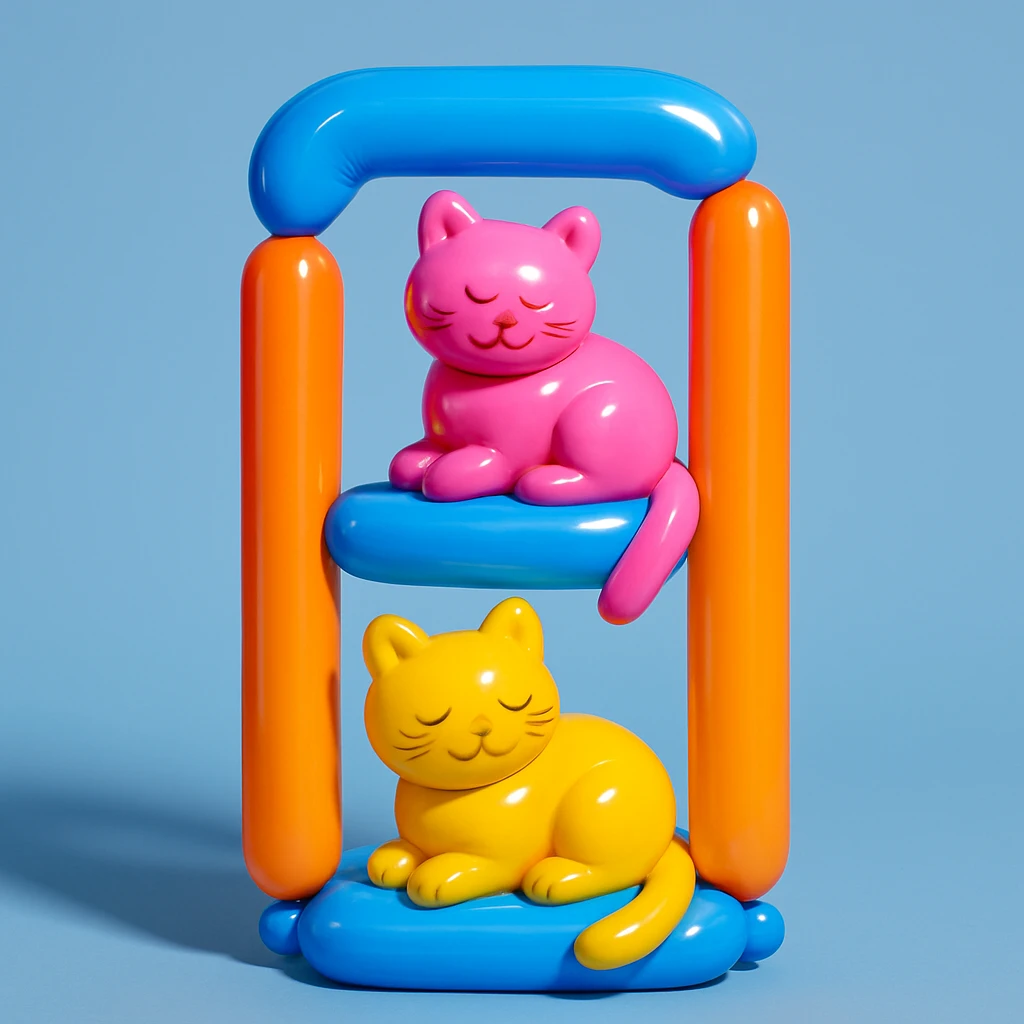 cats relaxing in a vertical playhouse emoji