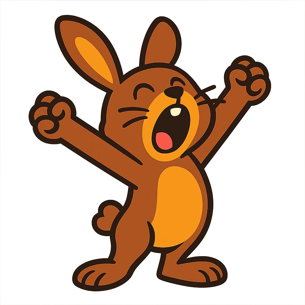 brown bunny stretching arms while yawning, vibrant-toon style emoji