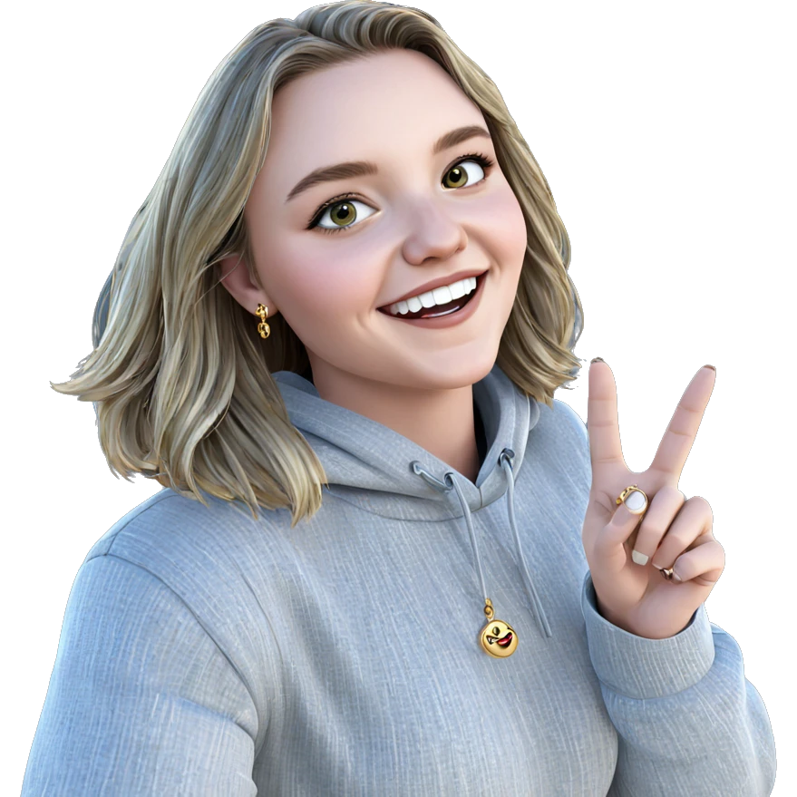 smiling girl outdoors with jewelry emoji